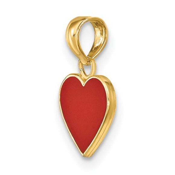 14k Yellow Gold Mini Red enamel heart charm necklace pendant - Picture 8 of 8